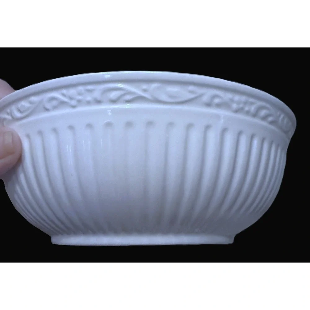 2 Mikasa Italian Countryside Lg Cereal Bowls White Ribbed Stoneware DD900 7-1/4